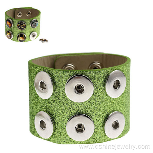 Green Color PU Leather Noosa Bangle Two Layers Wristband